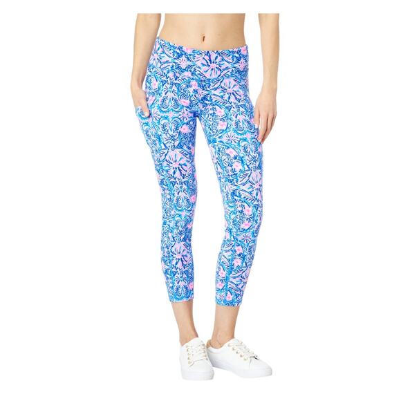 Lilly Pulitzer Luxletic Weekender Mid Rise Legging Blue Peri Takin It Easy Sz.M